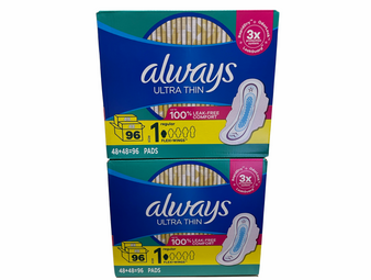 Size 1 Always Ultra Thin Regular Pads with Wings (96 ct. 2 pack) Free Shipping