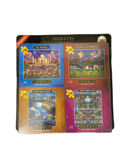 DOWDLE 4-Pack 250 Piece Mini Wooden Puzzles & Tray (European cities set)
