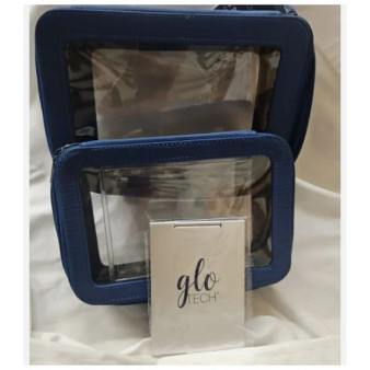 Glo Tech Black 3‑Piece Cosmetic Bag Set with Compact Mirror