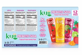 Kuii Prebiotic Soda assorted flavors variety pack - 12 oz cans of refreshing prebiotic beverages