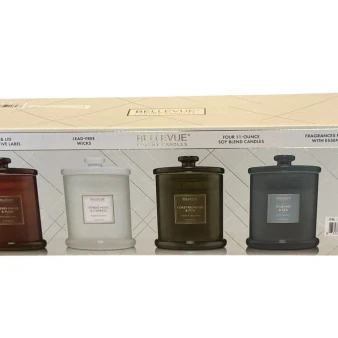 Bellevue Luxury 11 oz Scented Soy Blend Glass Candle with Lid, 4-Pack