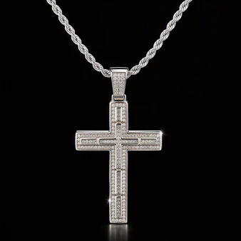 Unisex .925 Sterling Silver Large Cross Pendant Necklace with 1 CT. T.W. Stone Accents & 22-Inch Chain