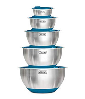 VIKING 10-Piece Covered Stainless Steel Mixing, Prep, & Serving Bowl Set (Blue)