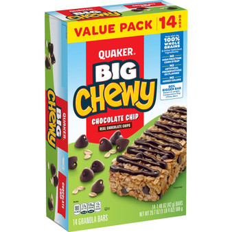 Quaker Big Chewy Granola Bars, 60% Larger, Chocolate Chip, (14 Pack)