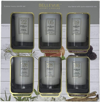 Bellevue 6-Piece Luxury Candle Set Soy Blend Scented Candles Infused with Essential Oils