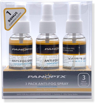 PanOptx Anti Fog Spray 3 Bottles, 1 Bonus Cleaning Cloth Cleans and Protects Lenses