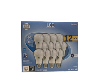GE 60W 60 Watt Replacement Daylight LED 12 Pack, Dimmable, 800 Lumens, A19