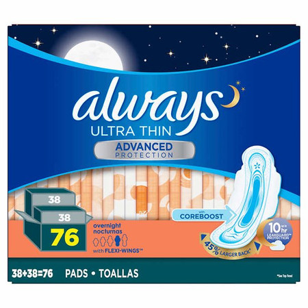 Always Ultra Thin Advanced Overnight Pads 76 Count Always Ultra Thin Advanced Overnight Pads 76 Count