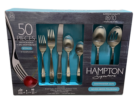 Hampton Signature 50-Piece Flatware Set, Nobility Frosted (Service for 8 with 2-Piece Serving Set)