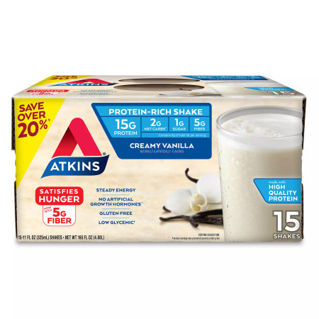 Atkins Gluten Free Protein-Rich Shake, Creamy Vanilla, Keto Friendly (15 pk.)