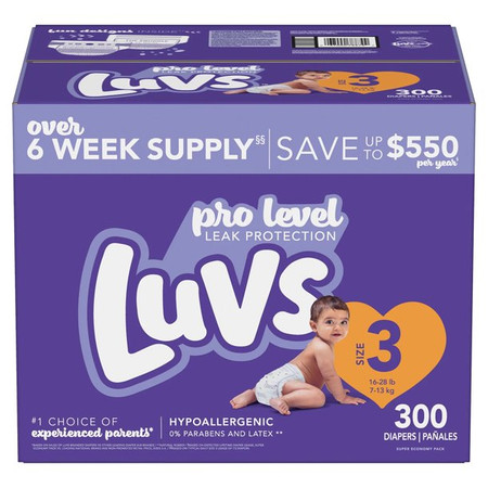 Luvs Pro Level Leak Protection Diapers, Size 3, 300 ct