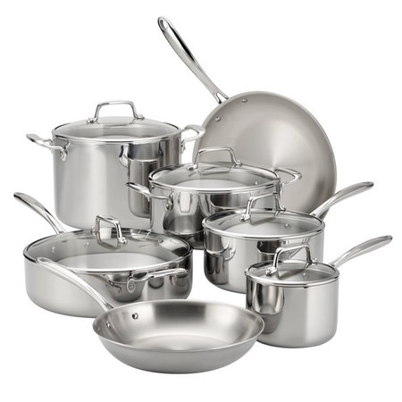 Tramontina 12-Piece Tri-Ply Clad Stainless Steel Cookware Set, with Glass  Lids