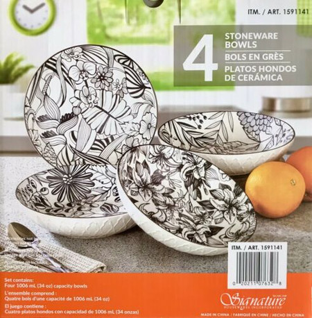 Signature 4 Piece Bowl Set Stoneware Bowls Microwave and Dishwasher Safe Signature 4 Piece Bowl Set Stoneware Bowls Microwave and Dishwasher Safe
