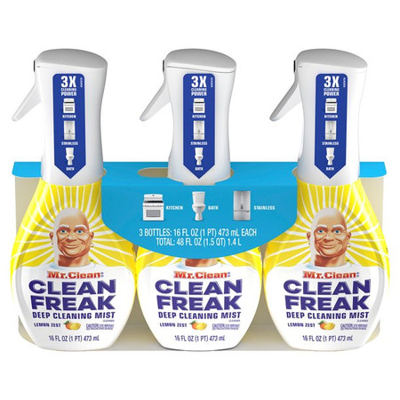 Mr. Clean, Clean Freak Deep Cleaning Mist Multi-Surface Spray, Febreze Lemon Zest, 3 Count, 16 Fluid Ounce Mr. Clean, Clean Freak Deep Cleaning Mist Multi-Surface Spray, Febreze Lemon Zest, 3 Count, 16 Fluid Ounce