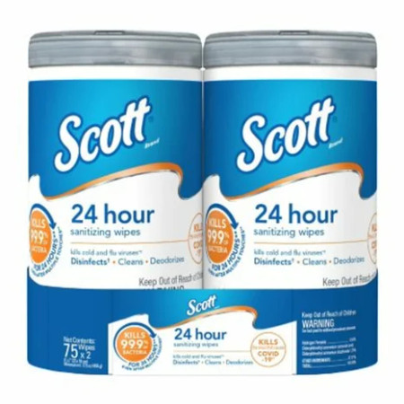 Scott 24-Hour Sanitizing Wipes, 2 count, 75 wipes each Scott 24-Hour Sanitizing Wipes, 2 count, 75 wipes each