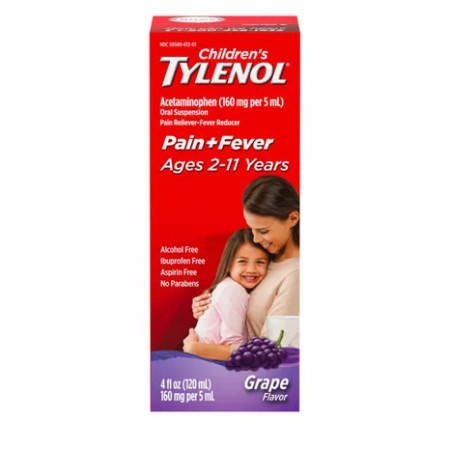 Children's Tylenol pain and fever, liquid 4 oz, grape flavor