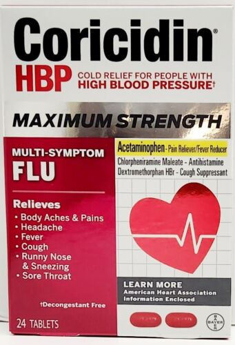 Coricidin HBP maximum strength multi-symptom flu ablets (2x24ct)