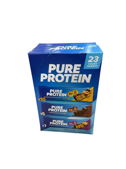 Pure Protein Bars Variety Pack 10 Chocolate Peanut Butter, 6 Chocolate Deluxe, 7 Chewy Chocolate Chip (23 ct.)