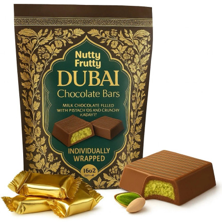 Gourmet Dubai Milk Chocolate Bar – Pistachio & Kadayif (Kunafa) | Nutty Fruity | 16 oz
