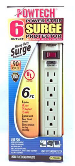 POWTECH UL Listed 6 Outlet Surge Protector Heavy Duty Home/Office Power Strip