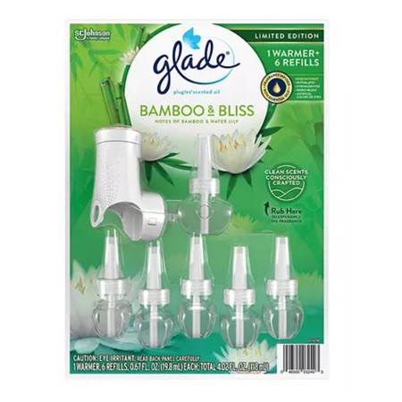 Glade PlugIns Scented Oil, Warmer + 6 Refills - Bamboo & Bliss Glade PlugIns Scented Oil, Warmer + 6 Refills - Bamboo & Bliss
