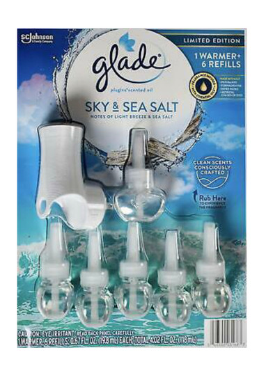 Glade Plugins Sky & Sea Salt 1 Warmer and 6 Scented Oil Refills