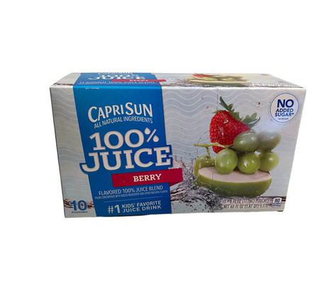 Capri Sun 100% Juice Berry Naturally Flavored Juice Blend, 10 ct Box, 6 fl oz Pouches Capri Sun 100% Juice Berry Naturally Flavored Juice Blend, 10 ct Box, 6 fl oz Pouches