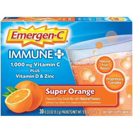 Emergen-C Immune+ Dietary Supplement Powder Drink Mix with Vitamin C - Super Orange - 30ct