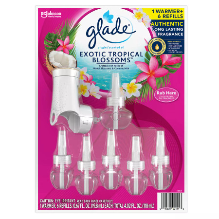 Glade PlugIns Scented Oil, Warmer + 6 Refills, Tropical Blossom