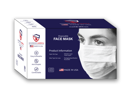 Sovereign America Disposable Face Mask, 50 count