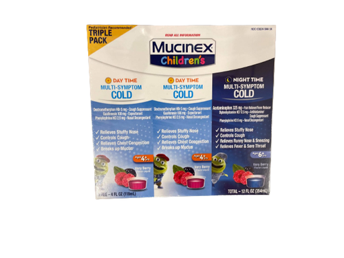 MUCINEX CHILDRENS MULTI-SYMPTOM COLD DAY AND NIGHT TRIPLE PACK, 4 oz each