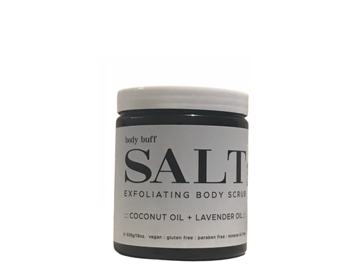 Body Buff Salt Exfoliating  Body Scrub Coconut +Lavender Oil, 19 oz