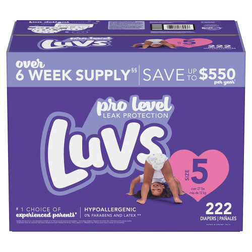 Luvs Pro Level Leak Protection Diapers, Size 5, 222 ct