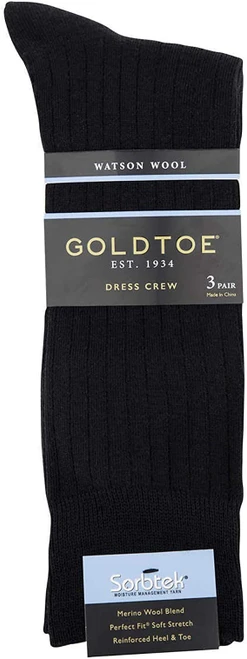 Sorbtek Gold Toe Men's 3 Pack Watson Wool Dress Crew Shoe Size 6-12-1/2