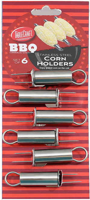Tablecraft Stainless Steel Corn Holders, 3.5" x 1" x 0.75", (Set of 6) , Silver