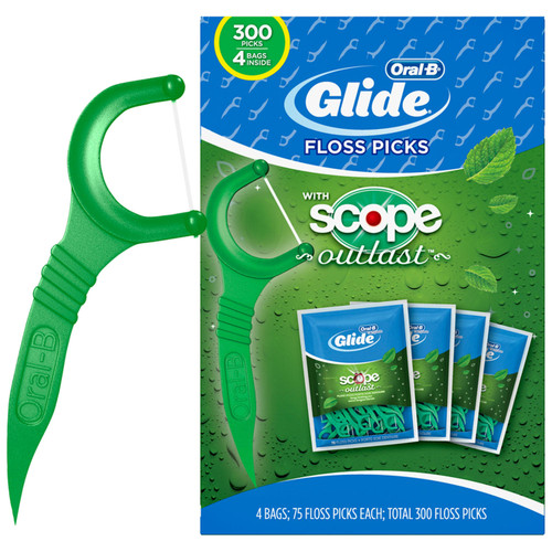 Oral-B Glide Complete with Scope Outlast Dental Floss Picks Mint,(300 ct.)