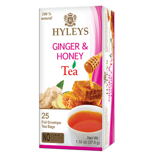 Hyleys Wellness Natural Ginger & Honey Black Tea - 25 Tea Bags (100% Natural, Sugar-Free, Gluten-Free, and Non-GMO)