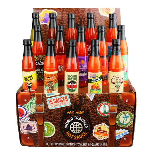 World Traveler Hot Sauce Collection Gift Set, Includes 15 Exotic Flavors