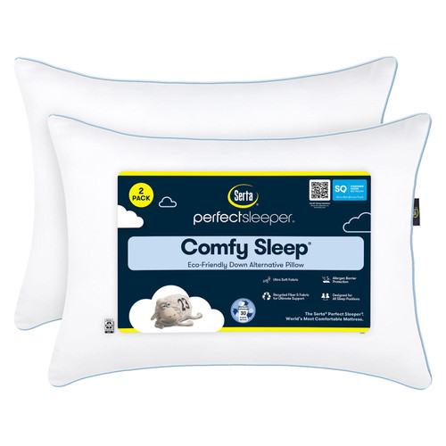 Serta Perfect Sleeper Comfy Sleep Eco-Friendly Queen Size Bed Pillow 2 Pack