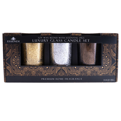Essenza Fall Candles Soy Wax Blend with Essential Oils Luxury Glass Candle Set 3 pk 9 oz