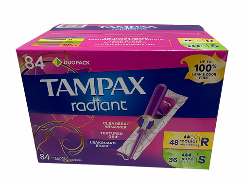 Tampax Radiant Tampons Duo Pack Regular/Super Absorbency (84 ct.)