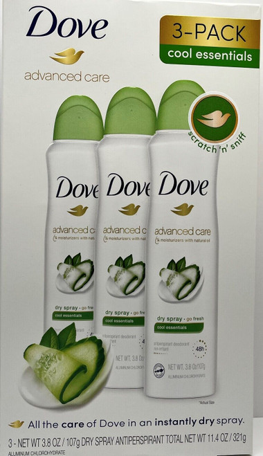 3-Pack Dove Advanced Care Dry Spray Antiperspirant Deodorant, Cool Essentials