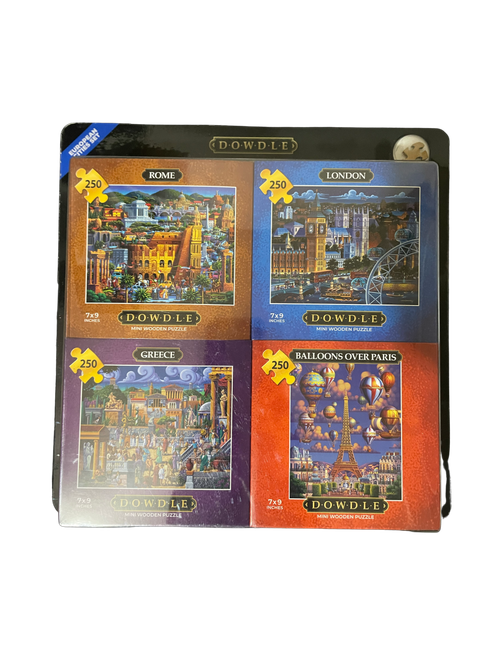 DOWDLE 4-Pack 250 Piece Mini Wooden Puzzles & Tray (European cities set)