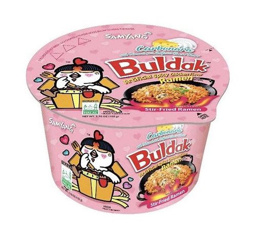 Buldak Ramen Carbonara, Spicy Chicken 3.70 Ounce Soup Bowl. Samyang.