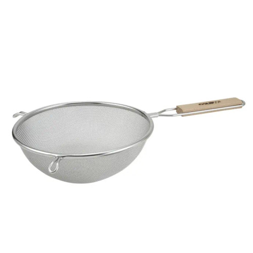 Winco MS3A-8S Single Fine Mesh Strainer with Flat Wooden Handle 8"