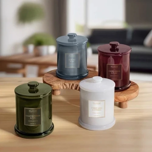 Bellevue Luxury 11 oz Scented Soy Blend Glass Candle with Lid, 4-Pack