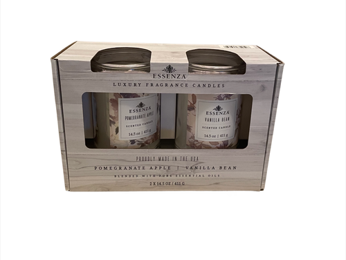 2 Essenza Luxury Fragrance Candles Pomegranate Apple and Vanilla Bean 14.5 oz each