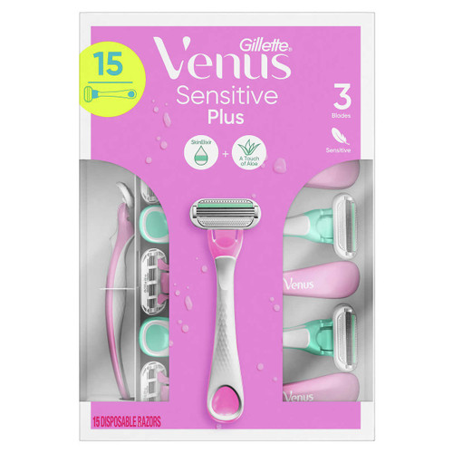 Gillette Venus Sensitive Plus Disposable Razor, 15-count