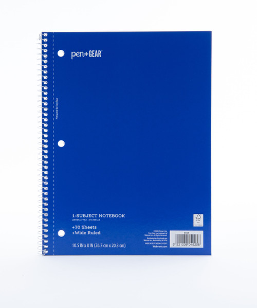 Pen + Gear 1-Subject Notebook, Wide Ruled, Blue, 70 Sheets