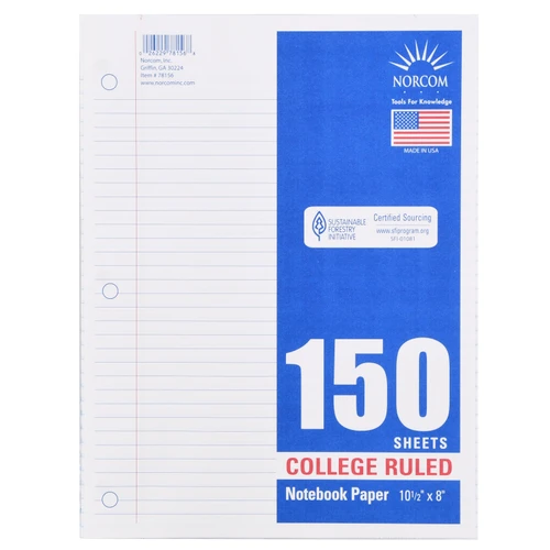 Norcom Filler Paper, College Ruled, 150 Pages, 8" x 10.5"
